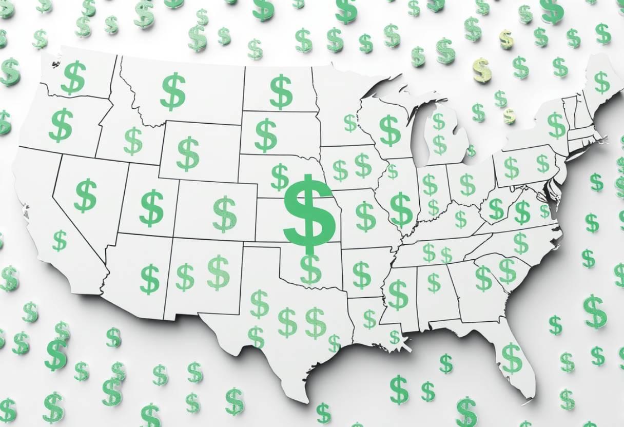 A map of America covered with dollar signs