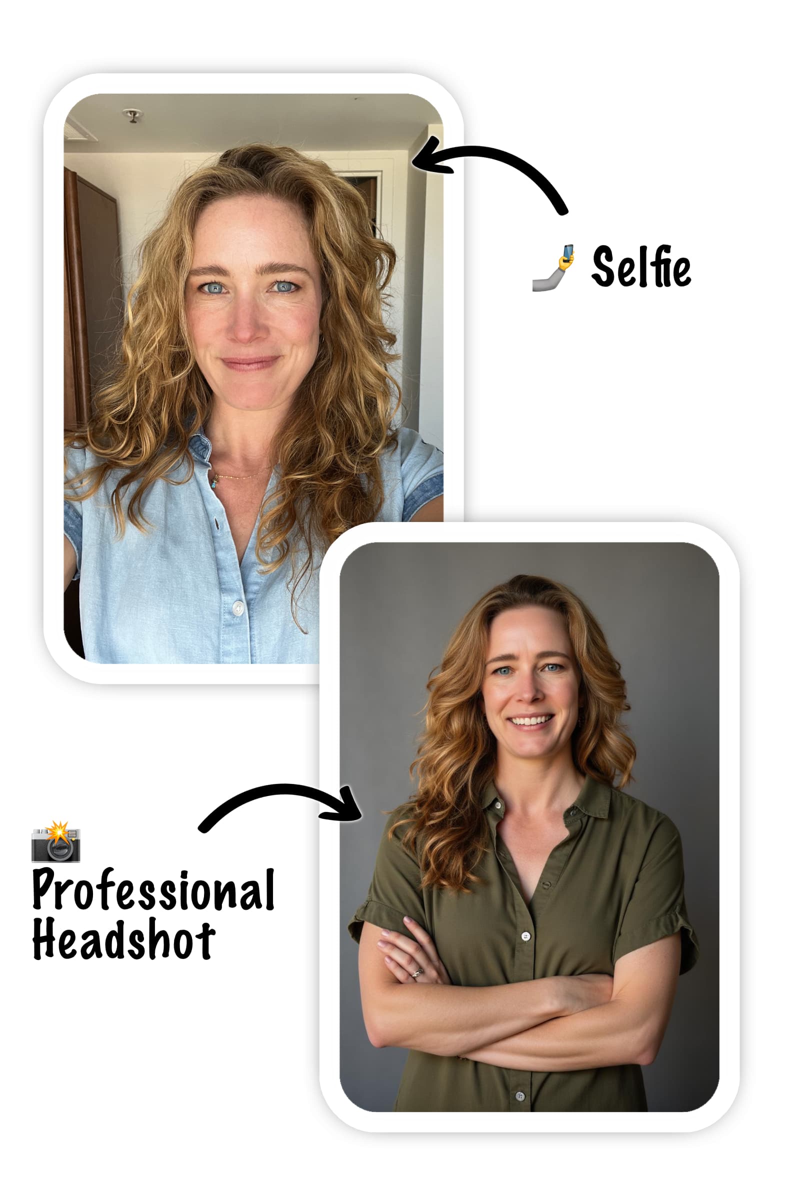 A picture of the same female realtor, with a selfie and a professional headshot