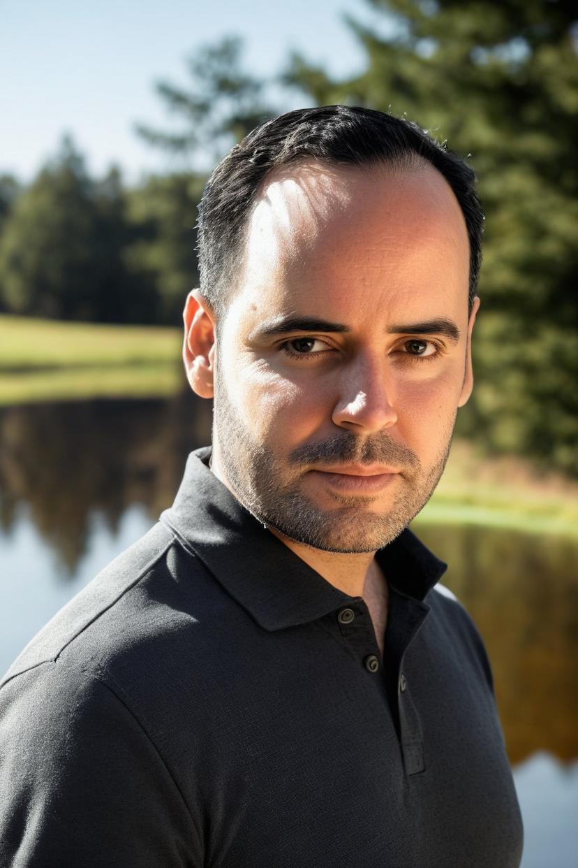 AI headshot of a man standing near a lake